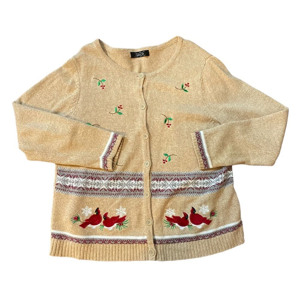 Crystal Kobe Embroidered Cardinal Holiday Christmas Cardigan Sweater